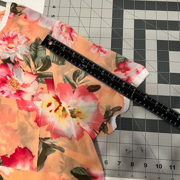 WOMAN WITHIN 2-Pc “Orange Cream” Sheer Floral Short Sleeve Tunic & Tank (Size1X) - Picture 7 of 11